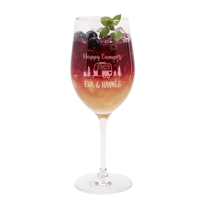 Personalisiertes Camper Weinglas mit Cocktail, Eis, Minze und Gravur Eva & Hannes