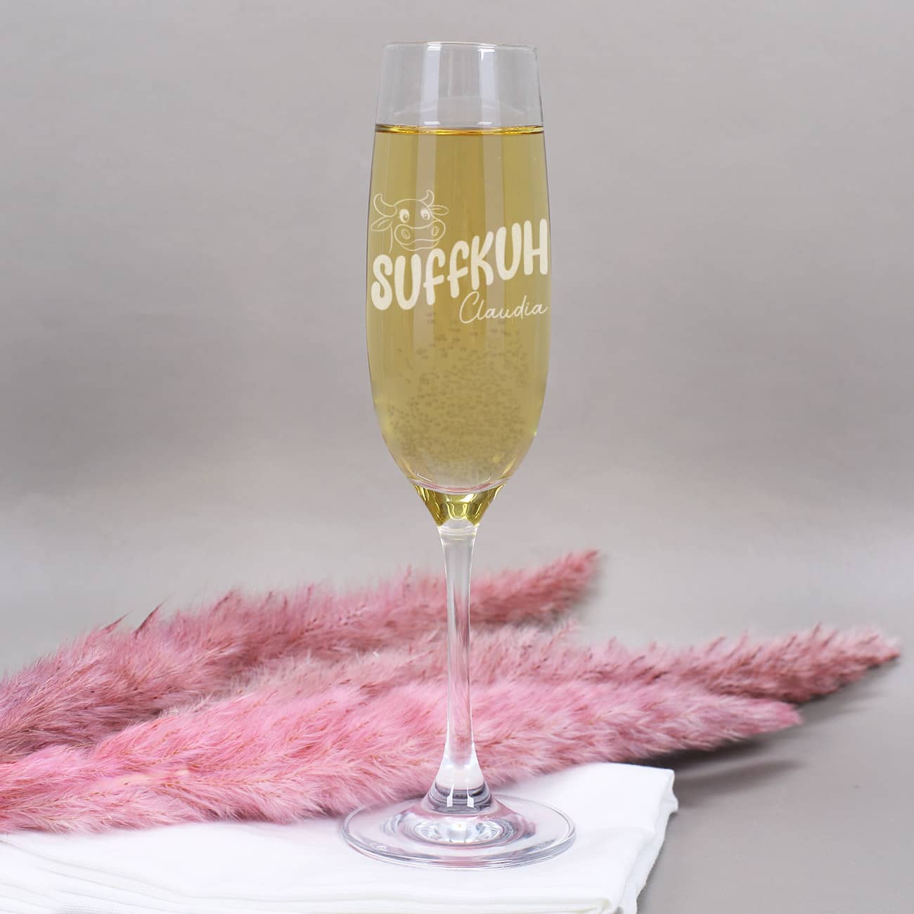 Lustiges Sektglas "Suffkuh" mit Namensgravur