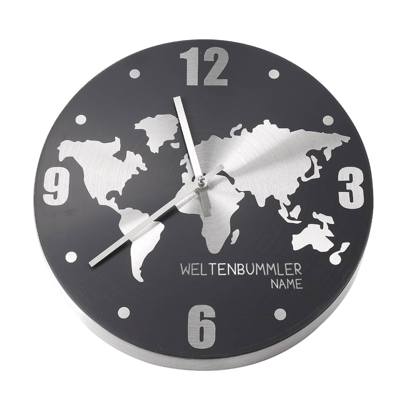 Metalluhr "Weltenbummler" mit  Ihrem Namen