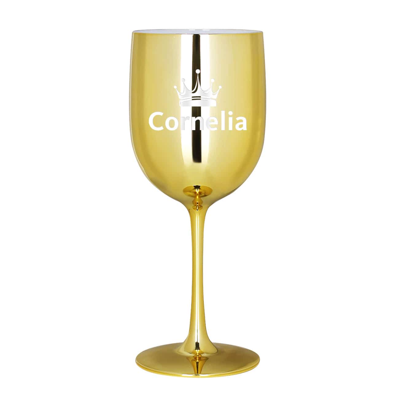 Weinkelch in Gold mit Gravur von Name und Krone