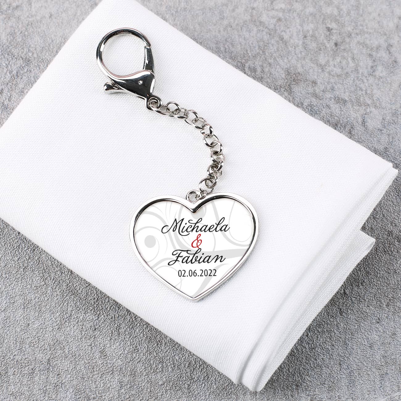 2-seitiger Schlüsselanhänger zur Hochzeit mit Foto, Namen und Datum