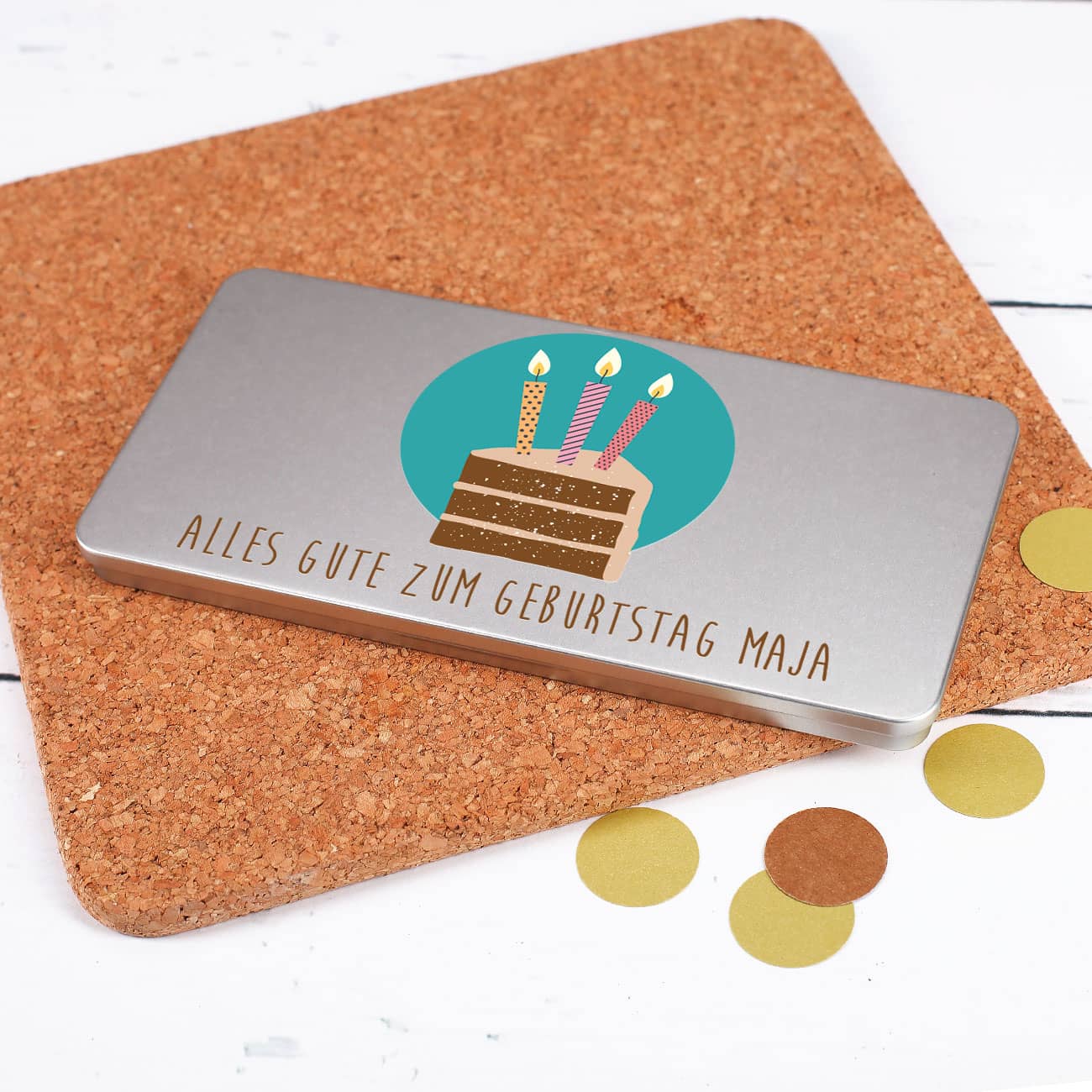 Bedruckte Blechbox zum Geburtstag