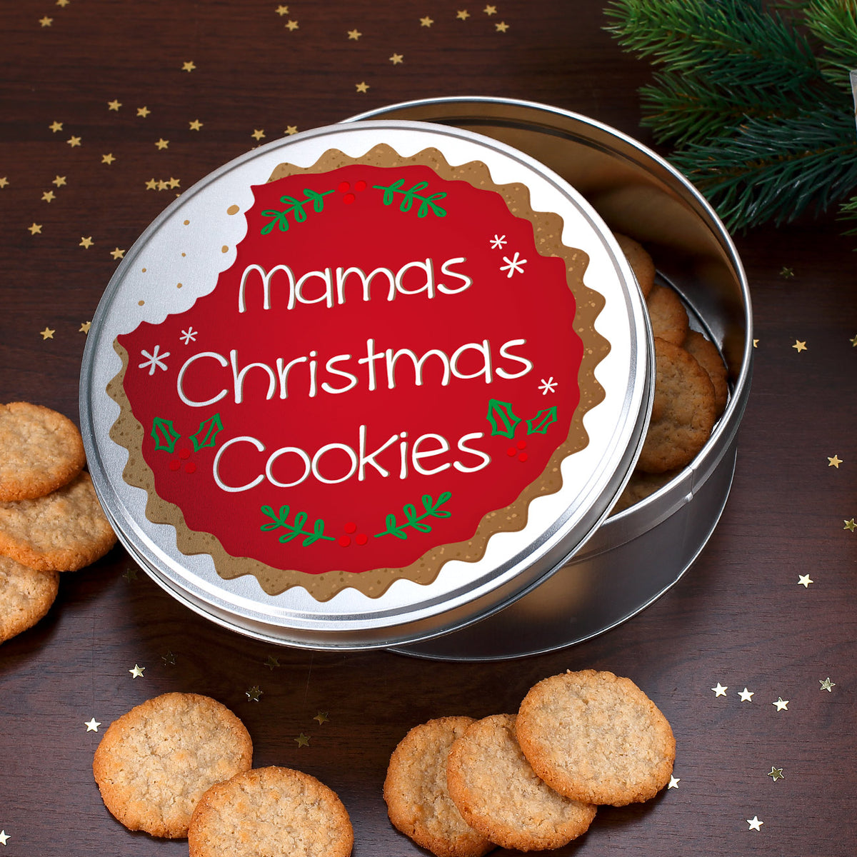 Personalisierte Metall Keksdose Christmas Cookies mit Name und weihnachtlichem roten Keks Motiv
