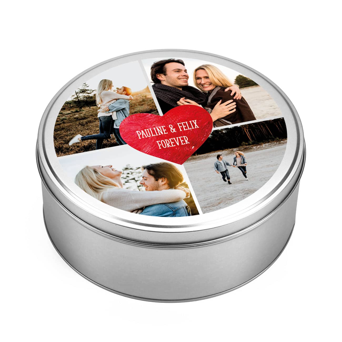 Geschenkdose mit Ihren Fotos und Text im Herz
