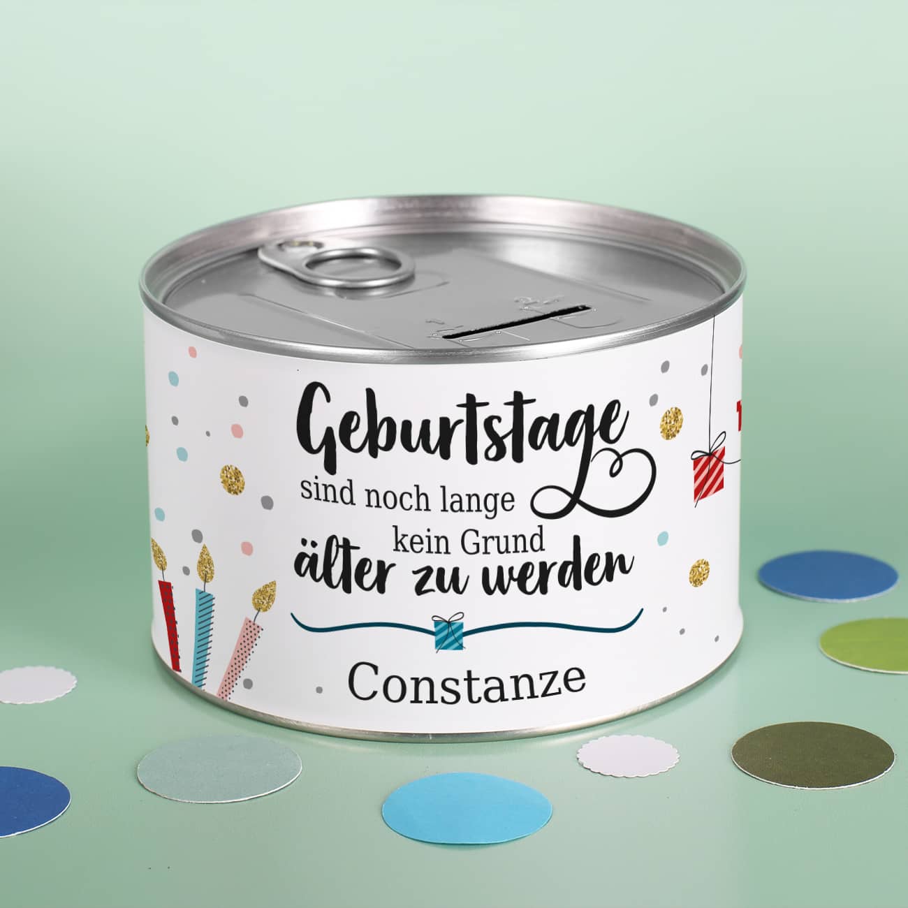 Aufreißspardose zum Geburtstag mit Name personalisiert