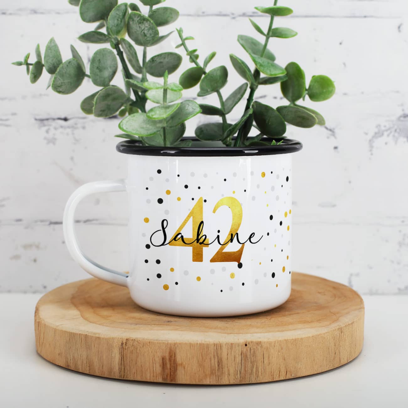 Persönliche Tasse aus Metall zum Geburtstag