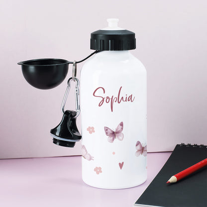 Personalisierte Trinkflasche für Mädchen mit Schmetterlings-Motiv | Für Schule & Kindergarten