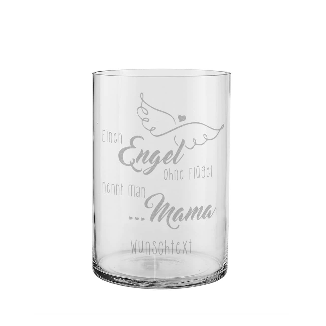 Vase aus Glas mit Spruch zum Muttertag und Wunschtext