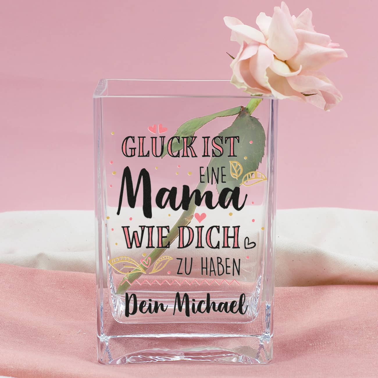 Glück ist, eine Mama wie dich zu haben - Glasvase zum Muttertag