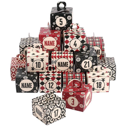 bunter Adventskalender mit verschiedenen Mustern und Wunschname
