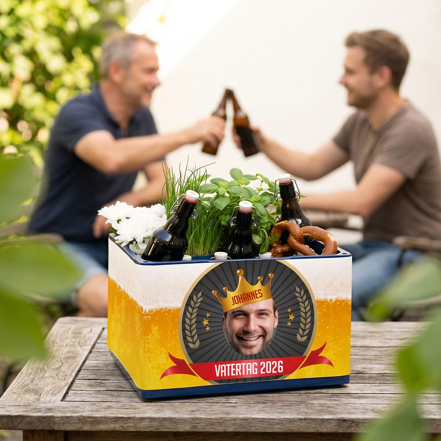 Bedruckte Bierkasten-Banderole zum Vatertag 