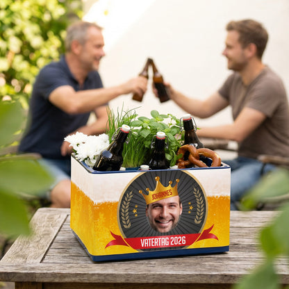 Bedruckte Bierkasten-Banderole zum Vatertag 
