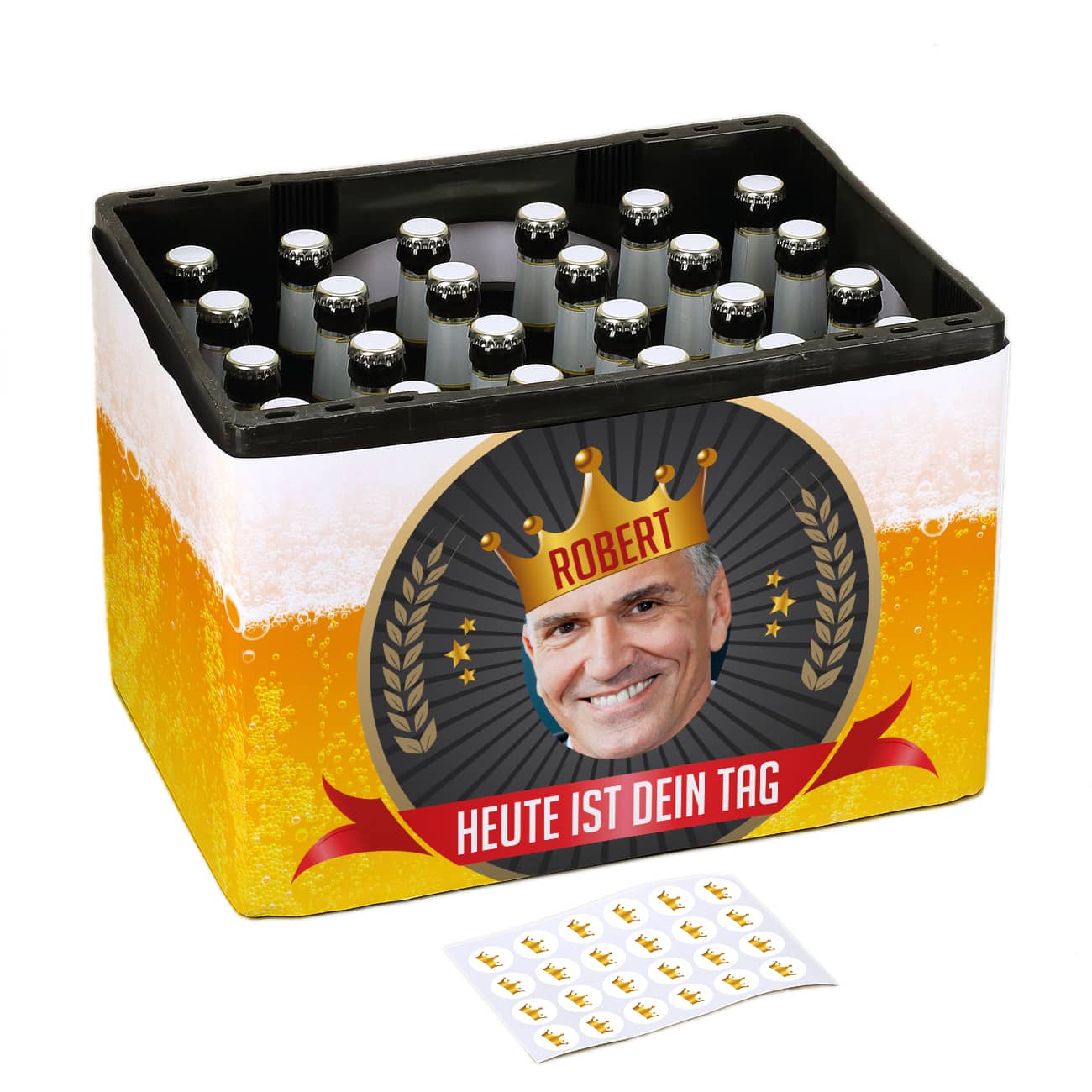 Bierkasten-Banderole mit Foto, Name, Wunschtext & Aufkleber - Vatertagsgeschenk