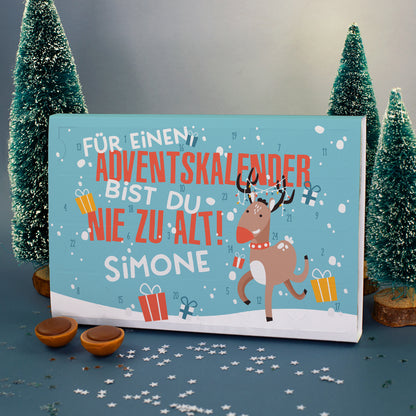 Personalisierter Toffifee Adventskalender mit Name Simone und Rentier Motiv zu Weihnachten