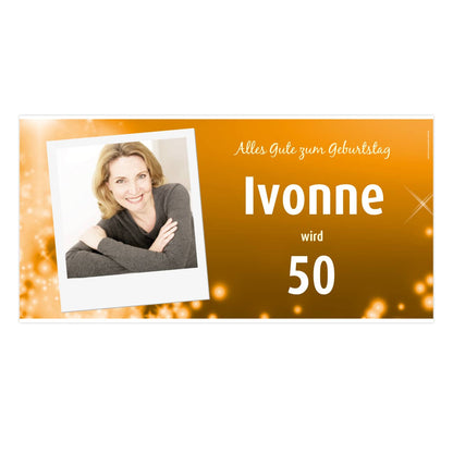Fotobanner "Alles Gute zum Geburtstag" in orange mit Name und Alter