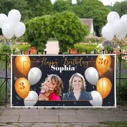 Personalisiertes XXL Geburtstagsbanner mit Foto, Name und Alter am Gartenzaun