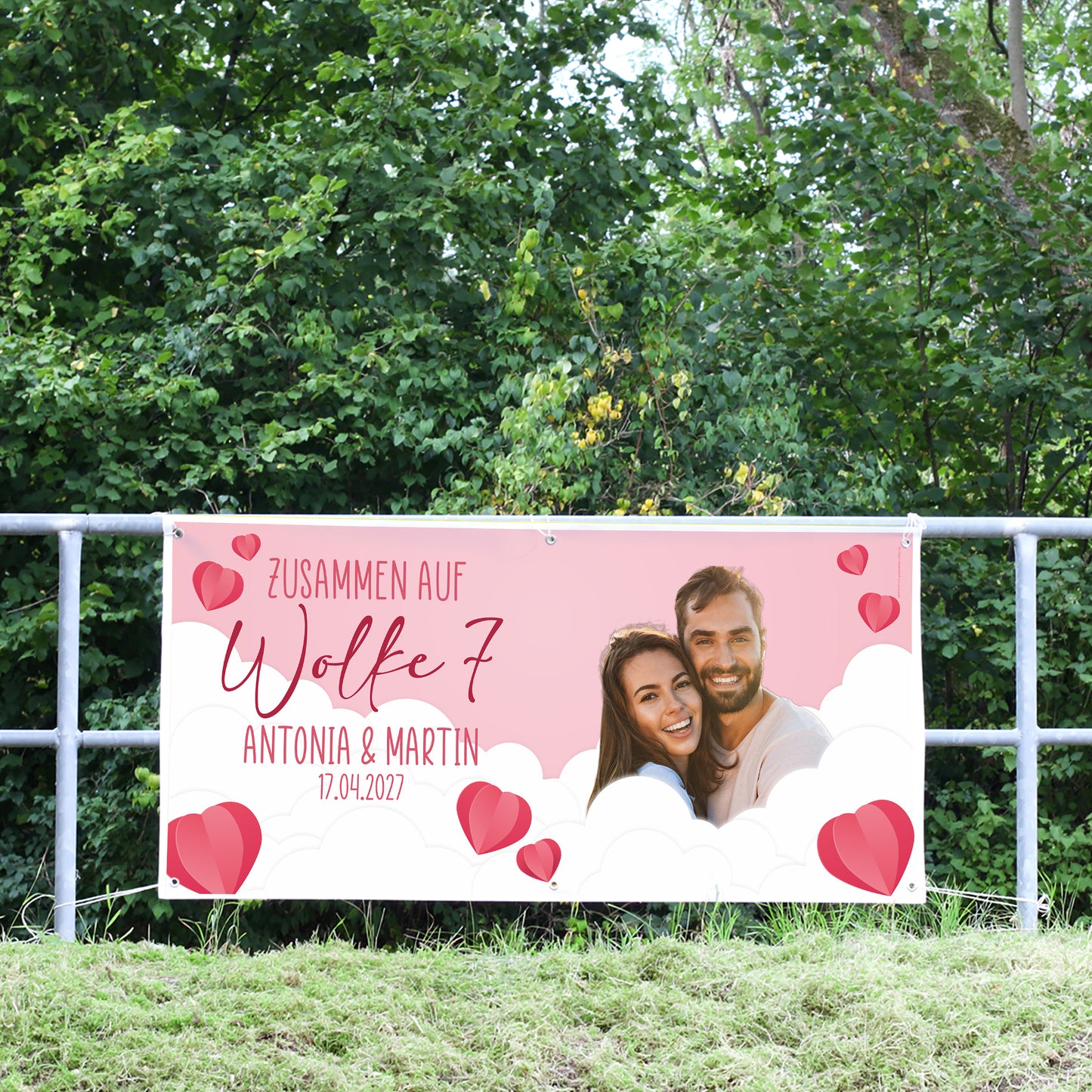 Personalisiertes XXL Banner zur Hochzeit 'Wolke 7' mit Foto, Namen & Datum | Hochzeitsbanner 1,6m