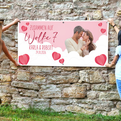 Personalisiertes XXL Banner zur Hochzeit 'Wolke 7' mit Foto, Namen & Datum | Hochzeitsbanner 1,6m