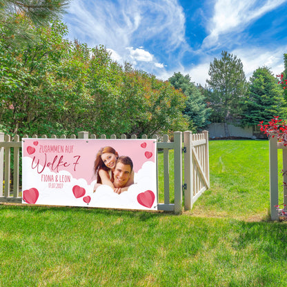 Personalisiertes XXL Banner zur Hochzeit 'Wolke 7' mit Foto, Namen & Datum | Hochzeitsbanner 1,6m