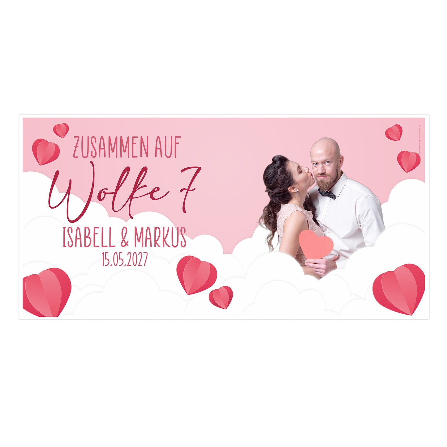 Personalisiertes XXL Banner zur Hochzeit 'Wolke 7' mit Foto, Namen & Datum | Hochzeitsbanner 1,6m