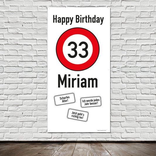 Happy Birthday - Banner mit Verkehrsschildern, Wunschalter und Wunschname 
