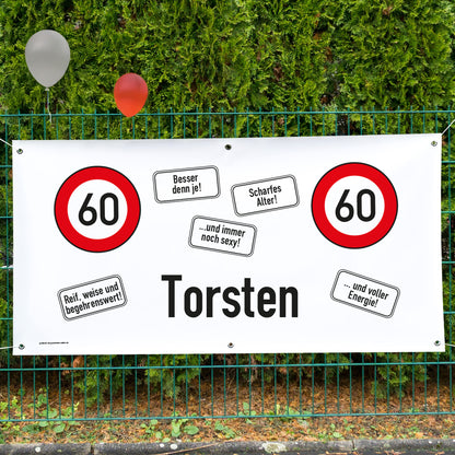 XXL Banner 60. Geburtstag mit Verkehrszeichen