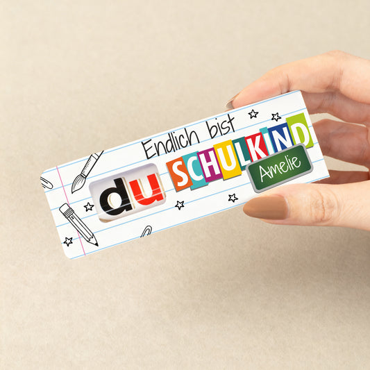 Personalisierter duplo Riegel mit Name Amelie und Aufdruck Endlich bist du Schulkind