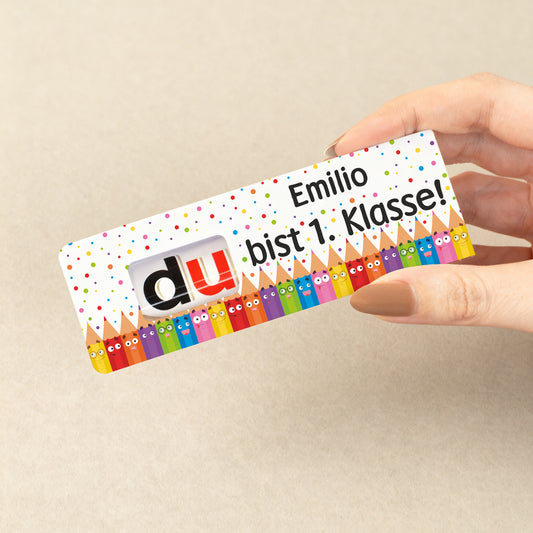 duplo Riegel mit Buntstift Motiv zur Einschulung | Geschenk mit Name für Schultüte & 1. Klasse