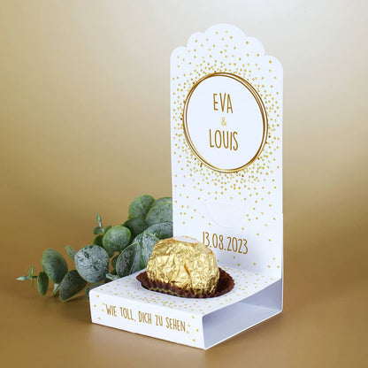 Faltaufsteller im 4er-Set mit goldenen Konfetti-Motiv und Ihren Wunschangaben bedruckt