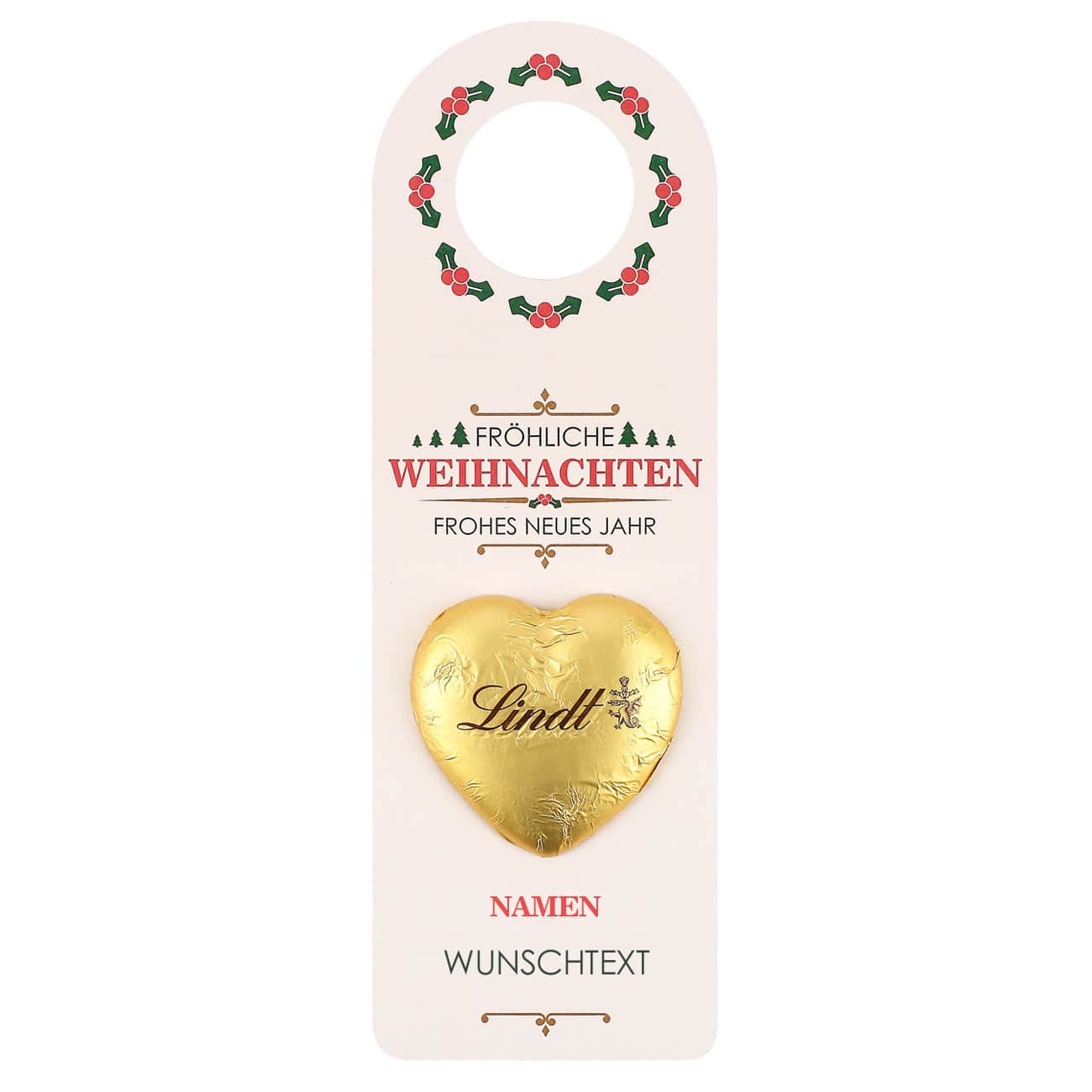 Flaschenanhänger für 0,75l Flaschen zu Weihnachten mit Lindt-Schokolade