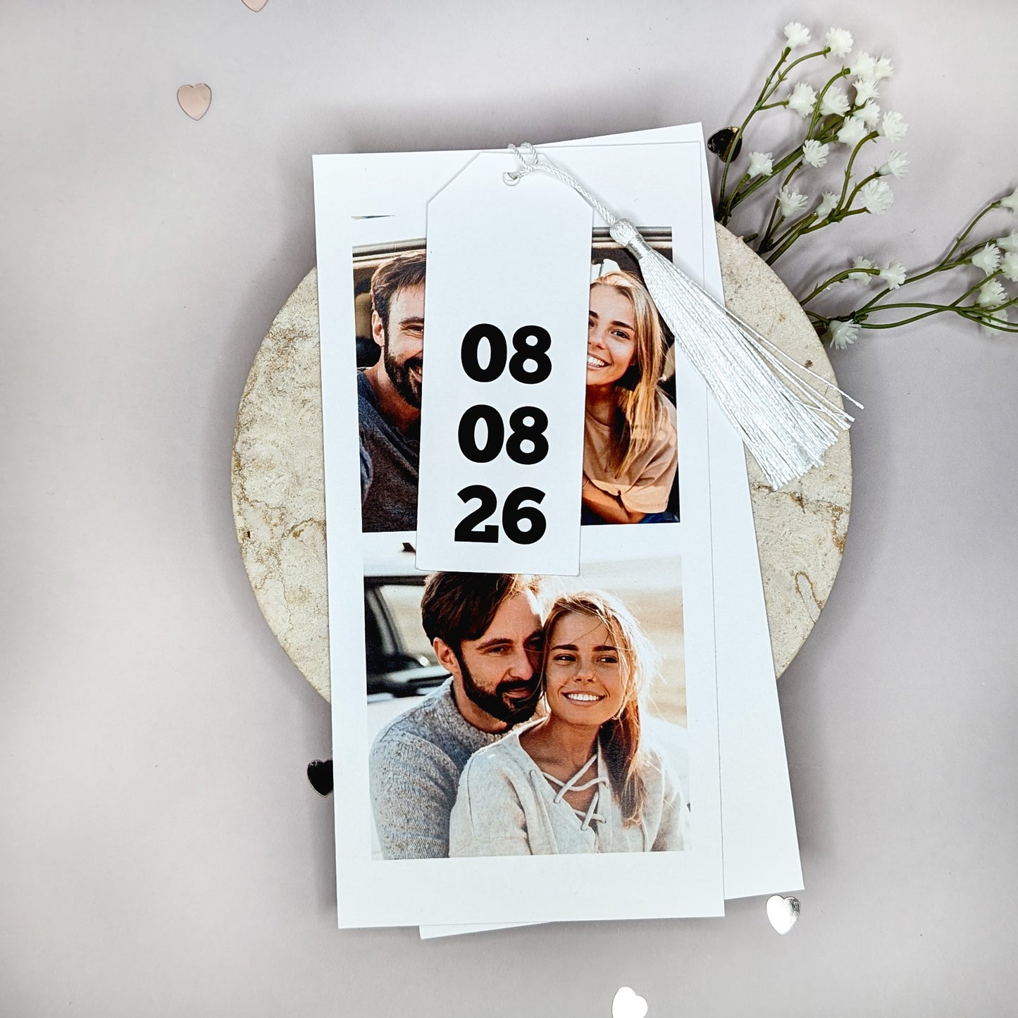 Hochzeitseinladung - modernes Kartentrio mit weißer Kordel und Umschlag
