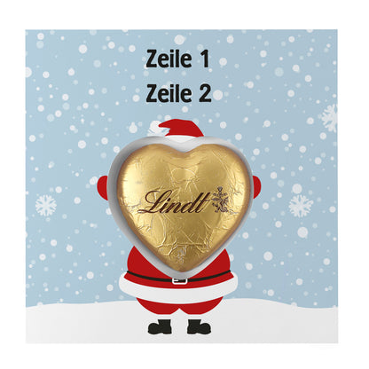 Karte mit Weihnachtsdruck und Lindt Schokoherz