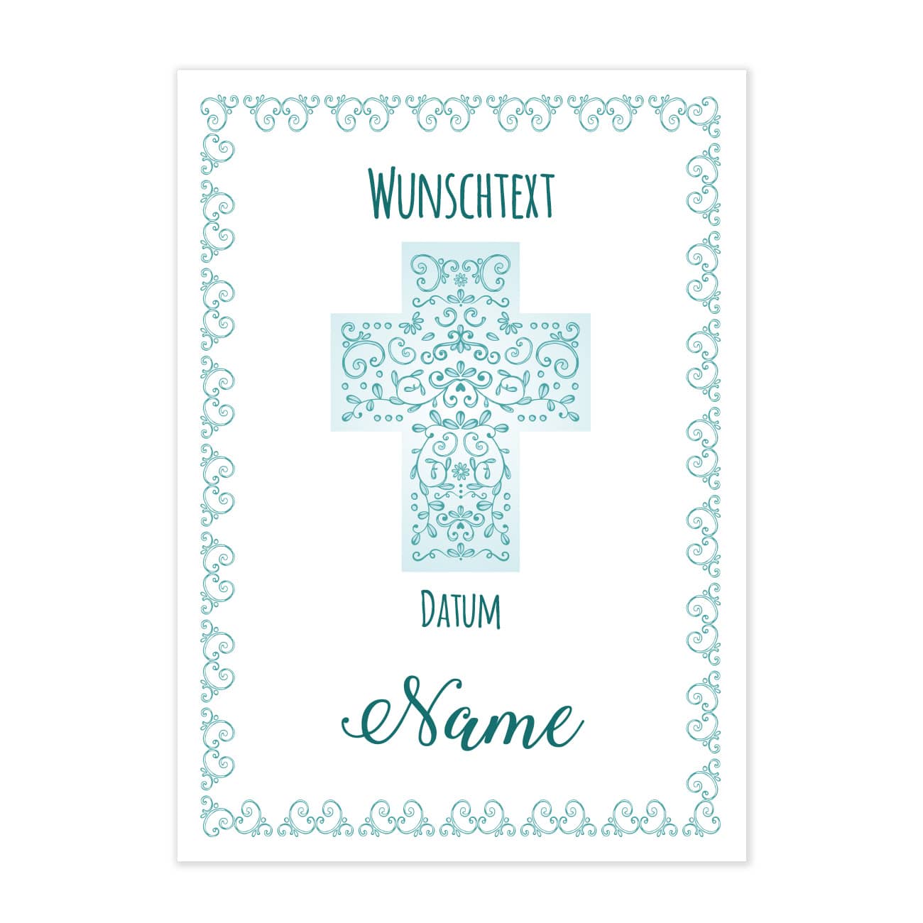 Individuell gestaltbare Karte mit blauem Kreuz und Ornamenten