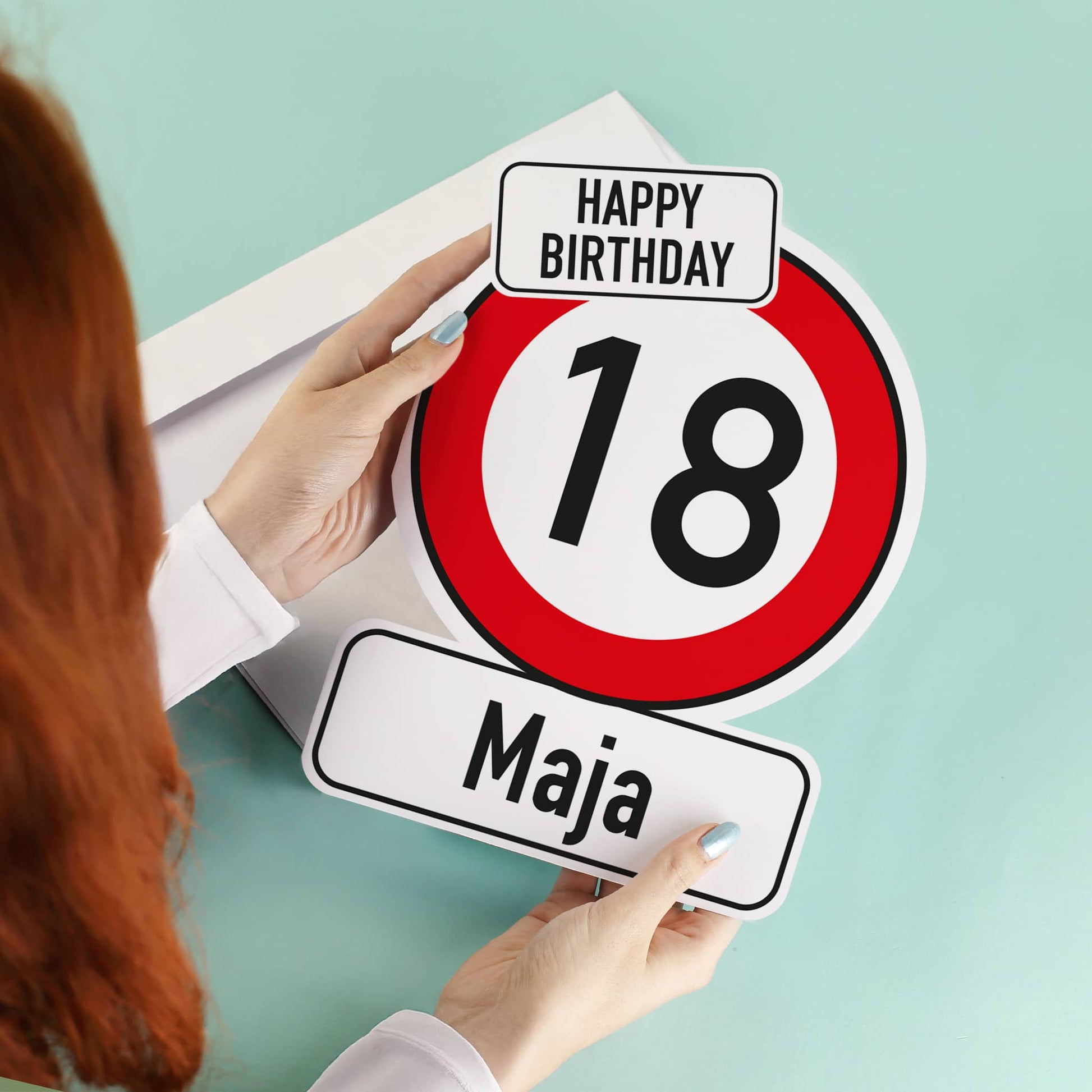 Große Klappkarte Verkehrszeichen mit Name und Alter