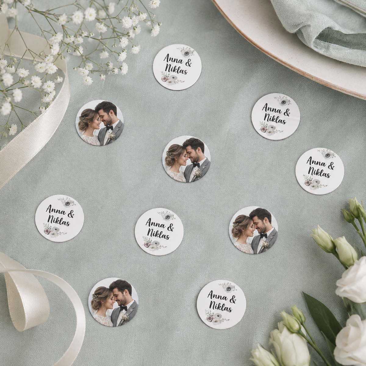 XL - Fotokonfetti zur Hochzeit mit Namen und Blüten