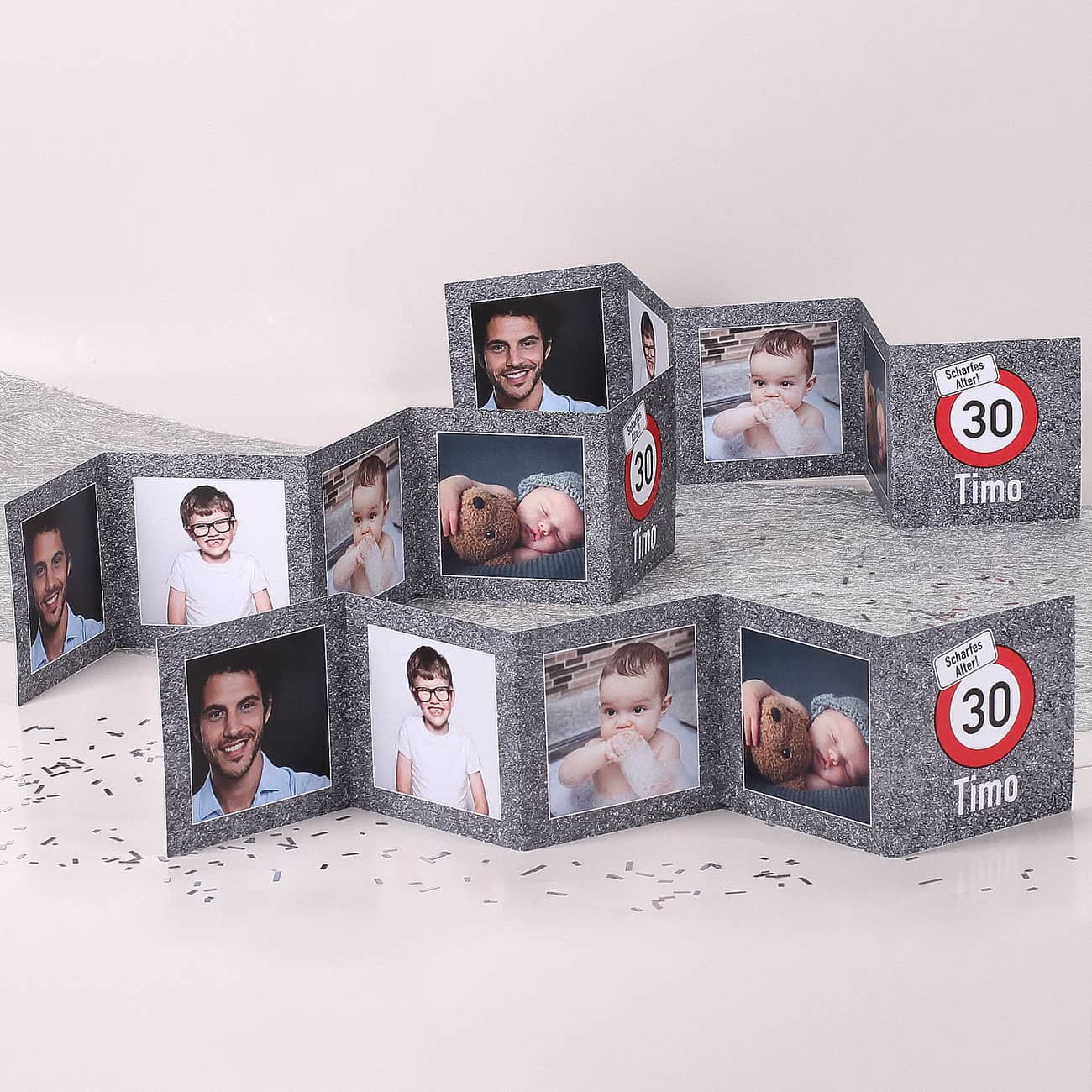 3 Fotoaufsteller aus Papier zum Geburtstag