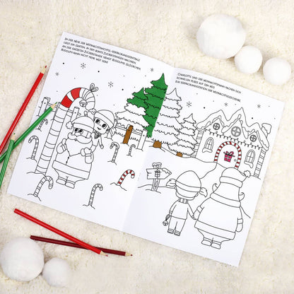 Malheft zu Weihnachten mit fortlaufender Geschichte mit Name des Mädchens