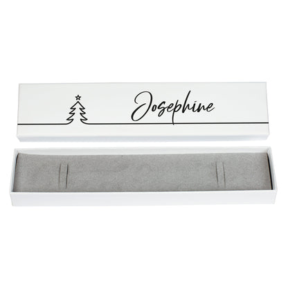 Weihnachts-Schmuckbox Line-Art in Weiß mit Name Josephine, Vorderansicht