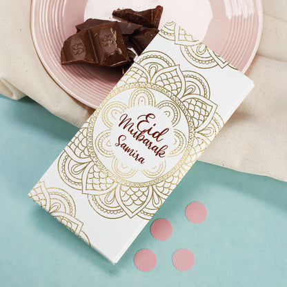 Eid Mubarak - goldveredelte 100 g Schokolade mit Mandalamotiv und Name personalisiert