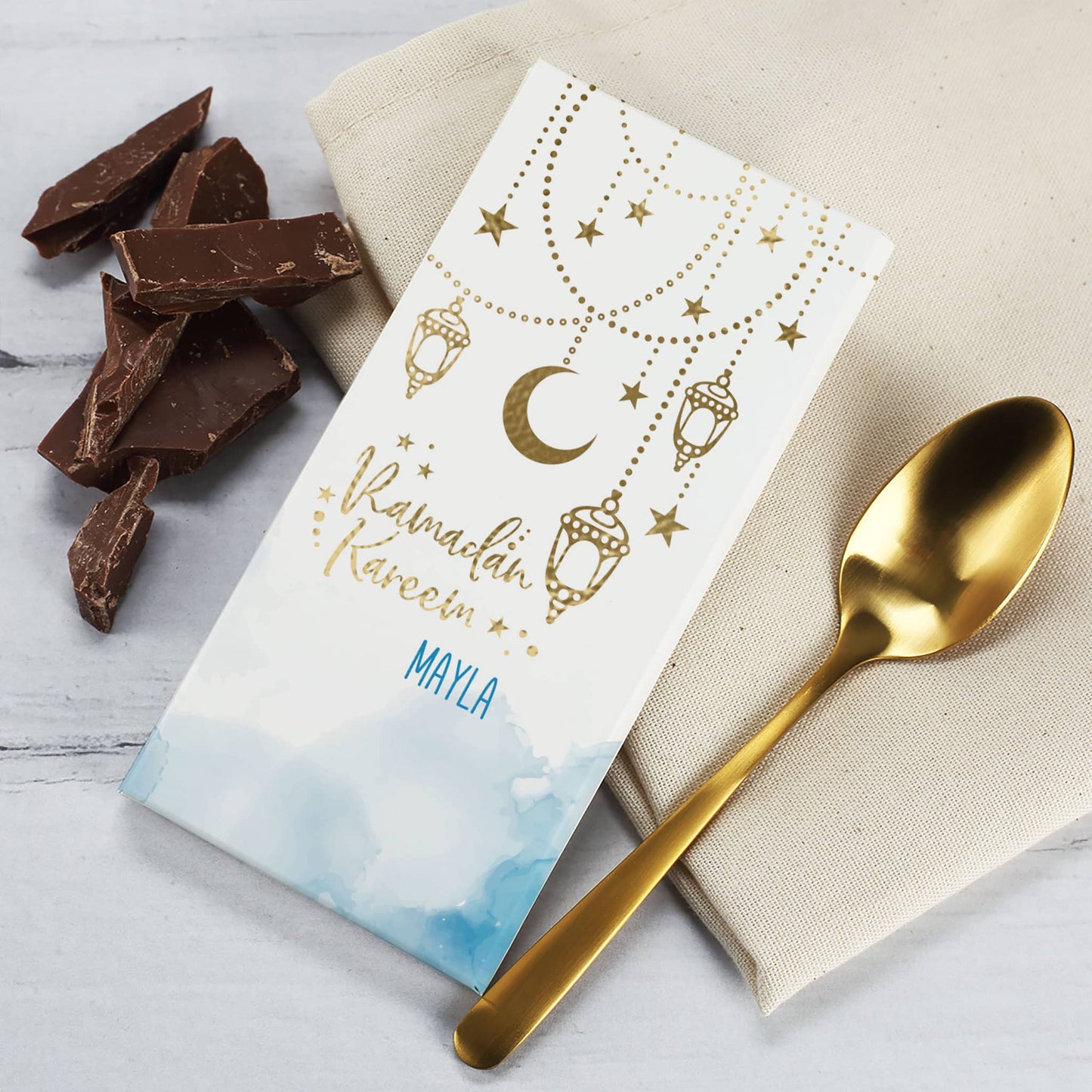 Ramadan Kareem - Schokolade mit Goldveredelung und Name personalisiert