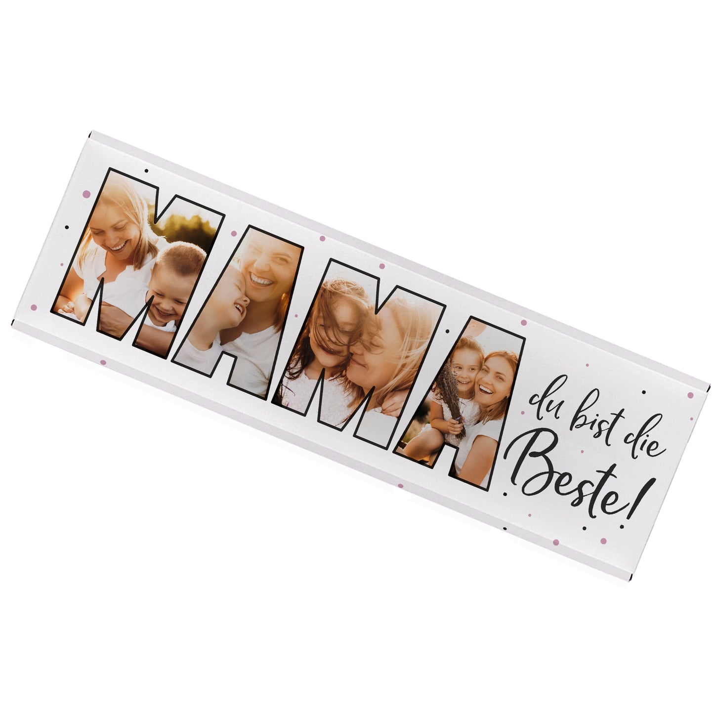 Freigestellte Schokoladentafel für Mama mit Foto-Design und Schriftzug „Du bist die Beste!“