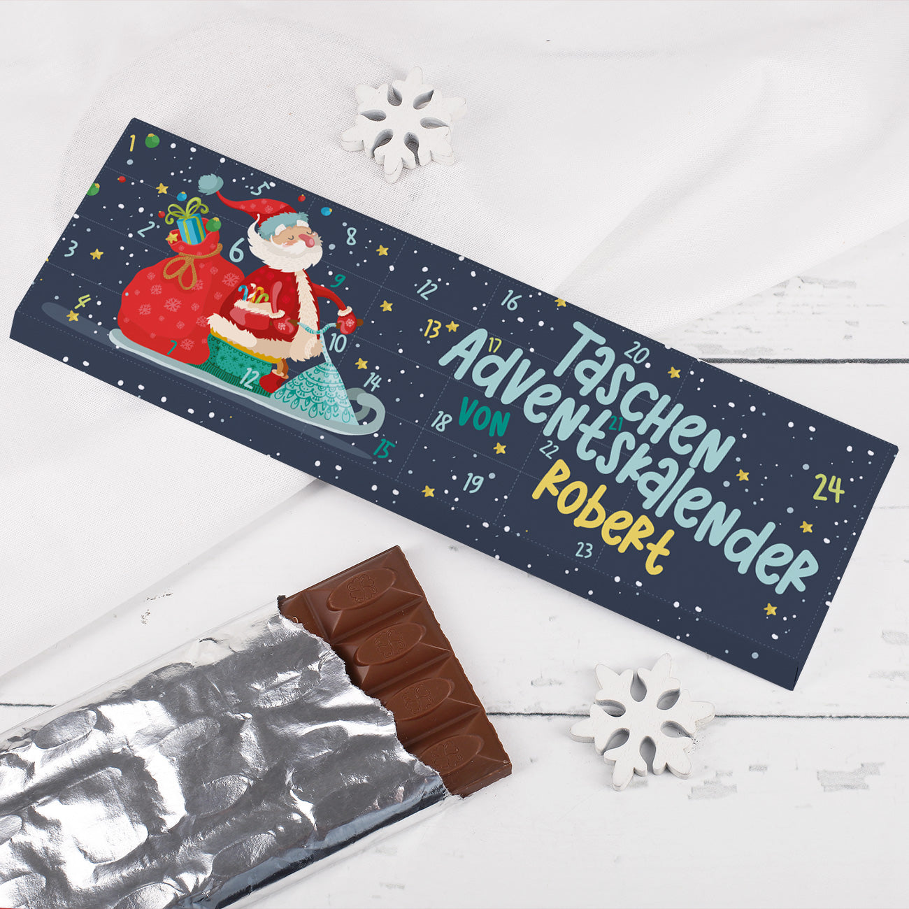 Mini-Adventskalender als Schokoladentafel mit Name nach Wunsch 