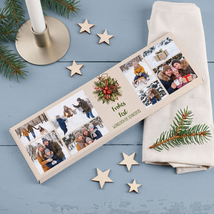 XL Foto Schokolade mit 8 Winterfotos und personalisiertem Weihnachtsgruß Frohes Fest