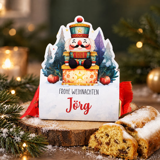 Stollenriegel mit Nussknacker Verpackung Wunschtext und Wunschnamen