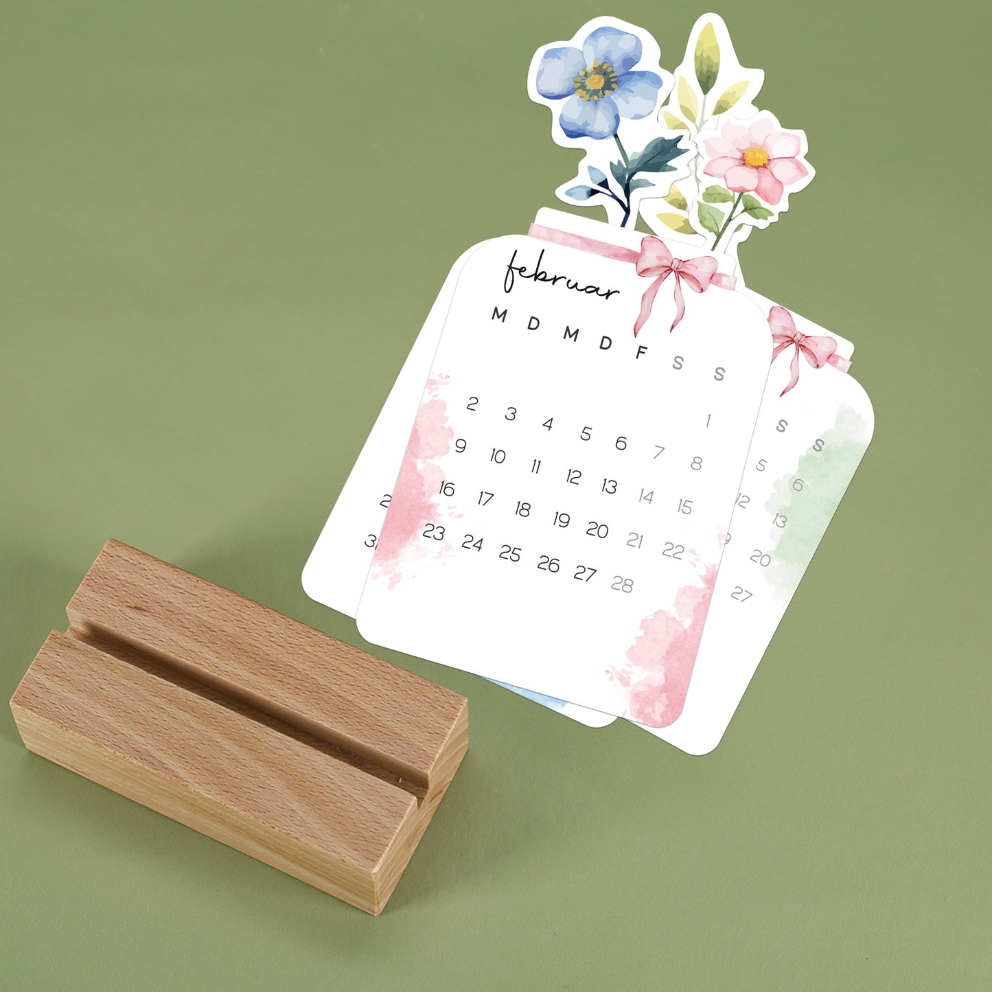 Blumen-Tischkalender mit Holzsockel