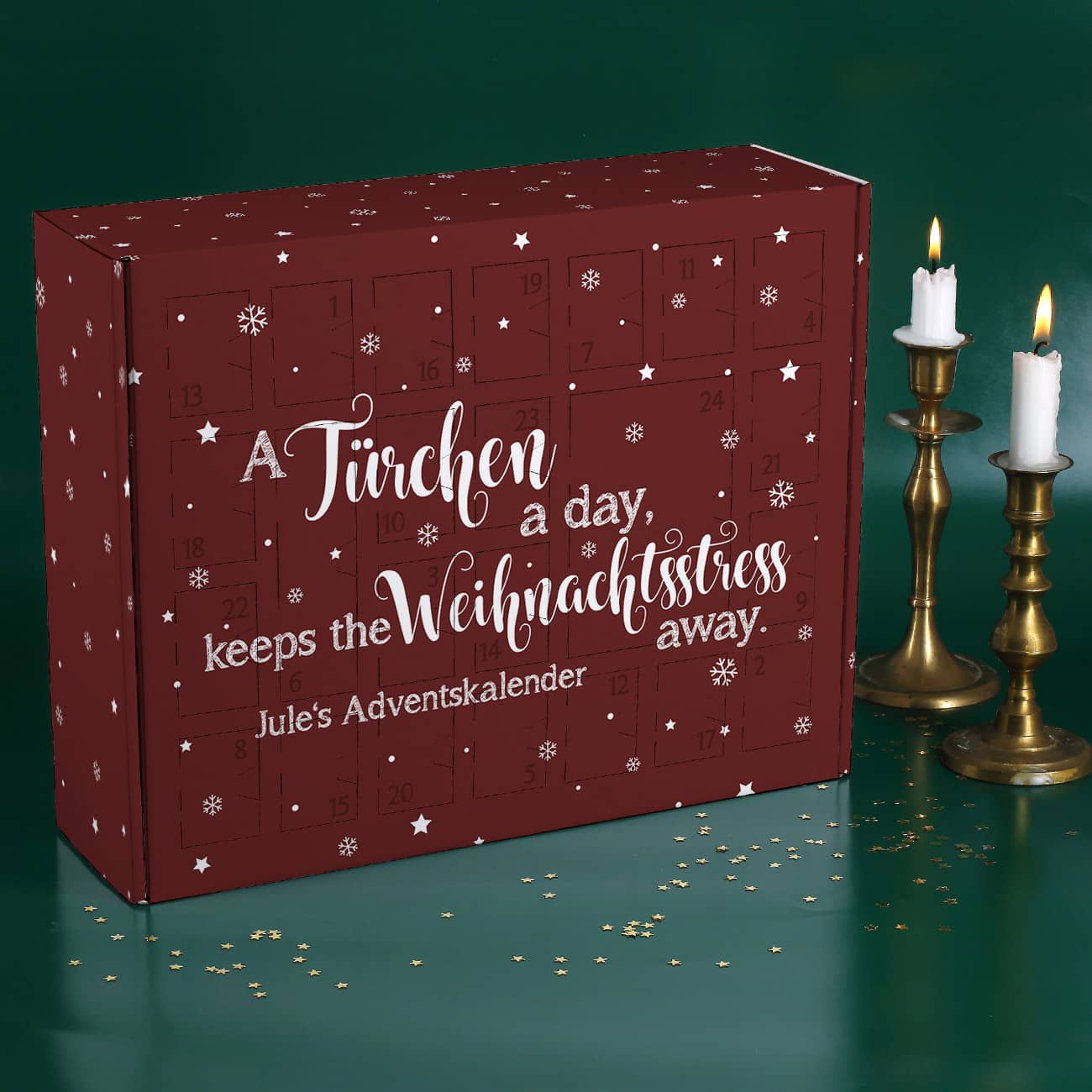 Adventskalender mit lustigem Spruch zum selbst Befüllen