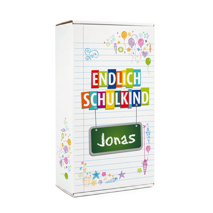 Geschenkverpackung zur Einschulung mit Wunschname bedruckt