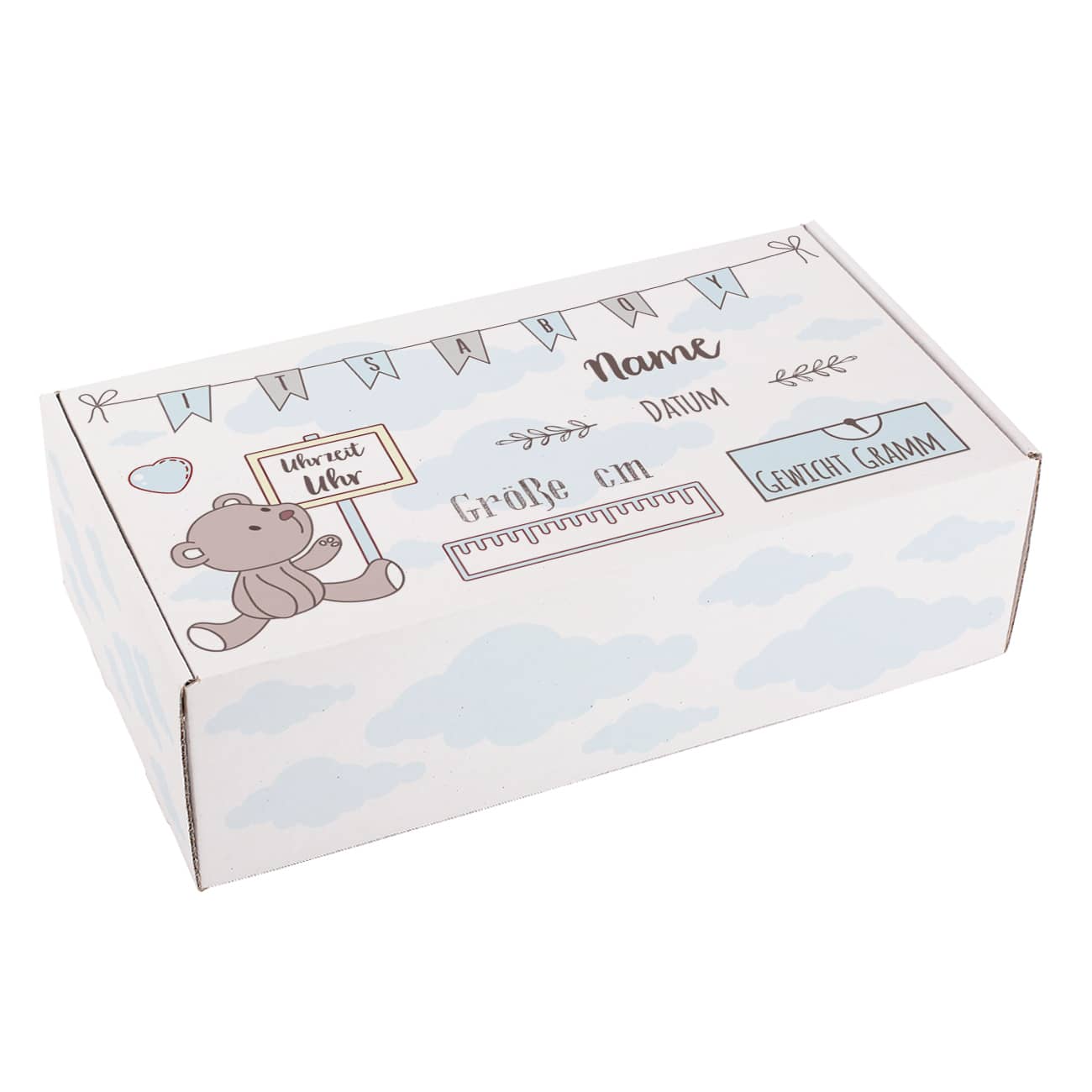 Geschenkverpackung zur Geburt mit Teddymotiv