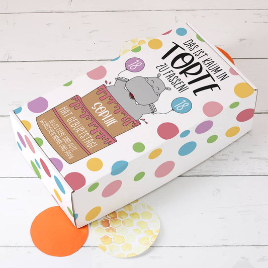 Geschenkverpackung zum Geburtstag mit Name, Alter und Text personalisiert