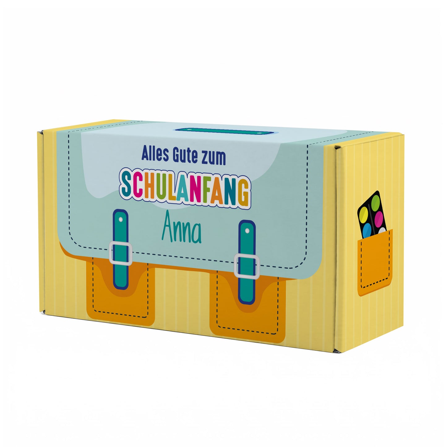 Geschenkverpackung zur Einschulung personalisiert mit Name | Schulranzen Design